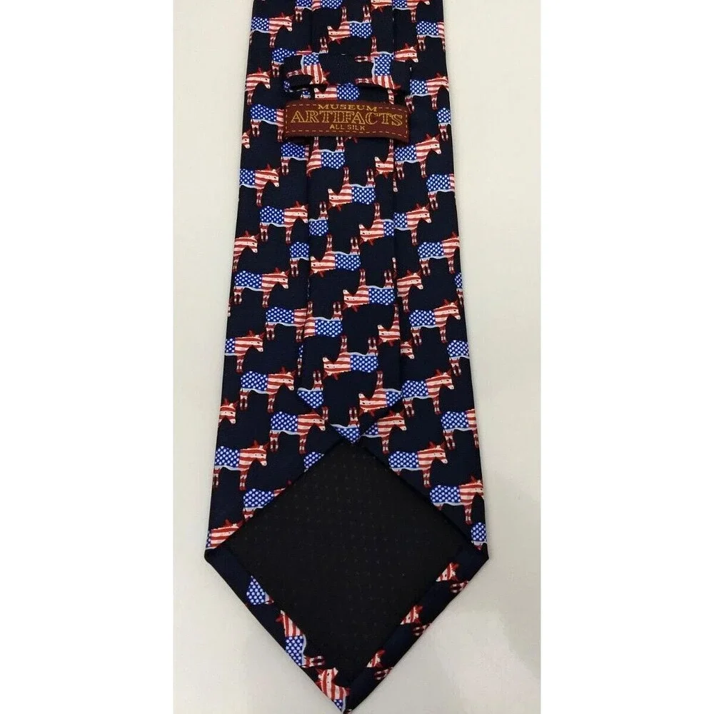 MUSEUM ARTIFACTS‎ All Silk Men's Handmade Neck Tie Democrat Donkey American Flag
